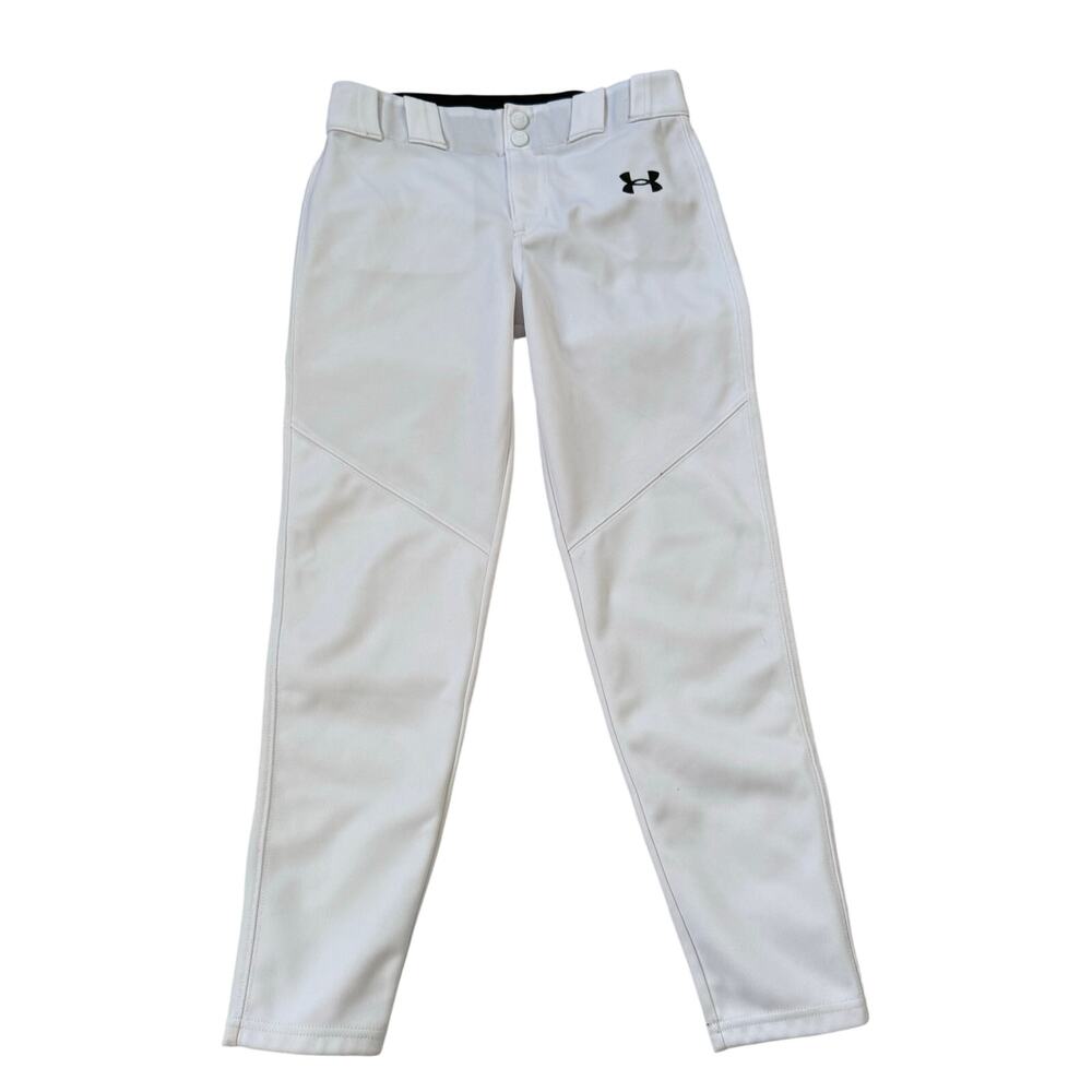 Under Armour White Kids Athletic Pants with Black Logo